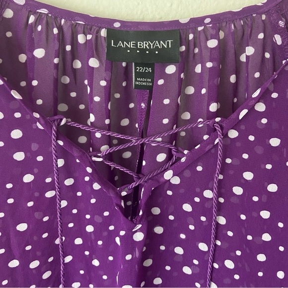 Lane Bryant Purple Polka Dots Blouse Sheer Lace Up Peasant Feminine Plus 22/24 - Picture 4 of 8